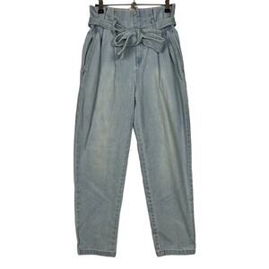 A New Day Paperbag Jeans Size 0 Barrel Leg Pleated Tie Waist Light Wash Pockets
